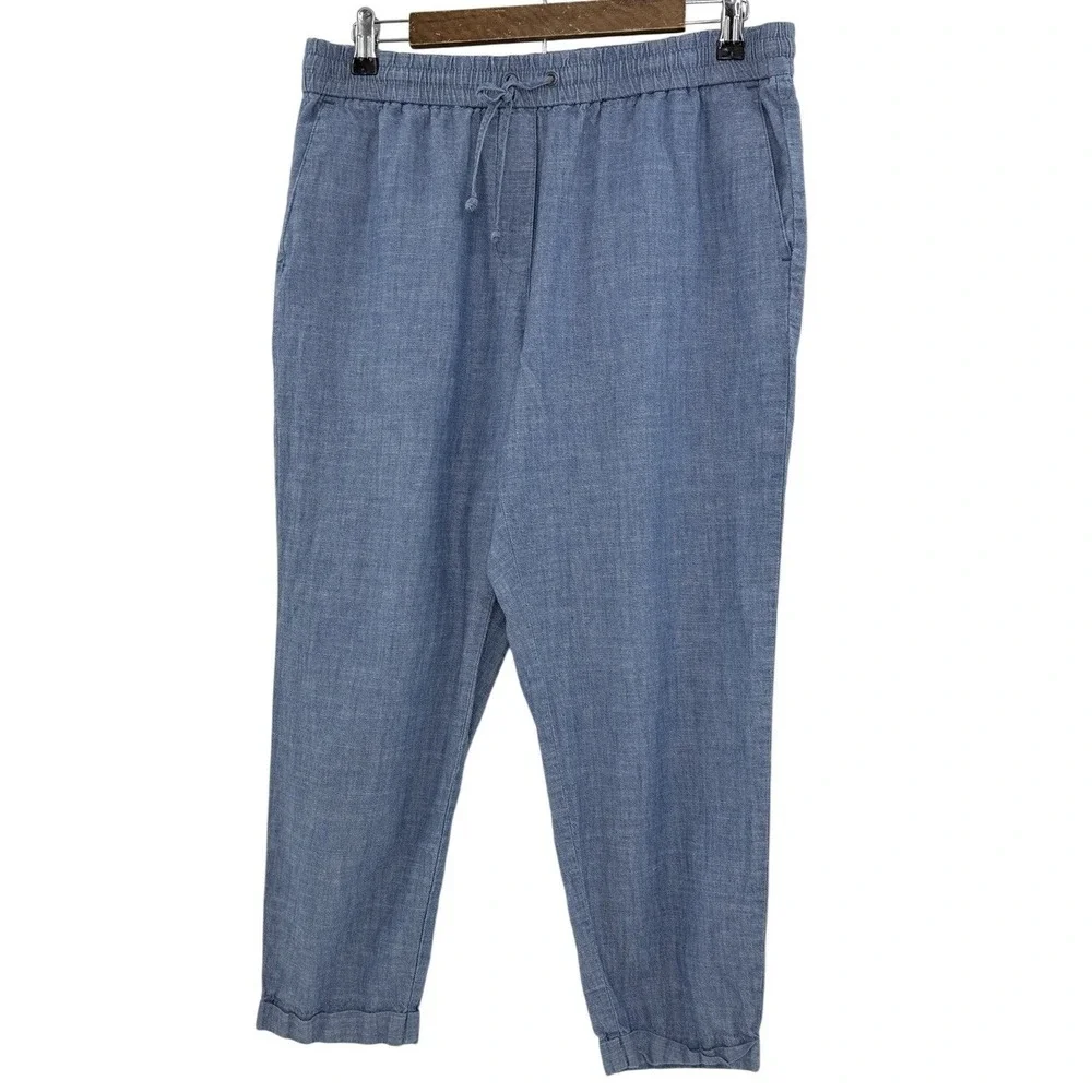 J.Crew Factory Cotton Chambray Jogger Cropped Pants Women's Size 12 Preppy Beach